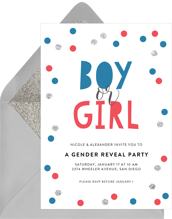 Whimsy gender reveal invitations from Greenvelope
