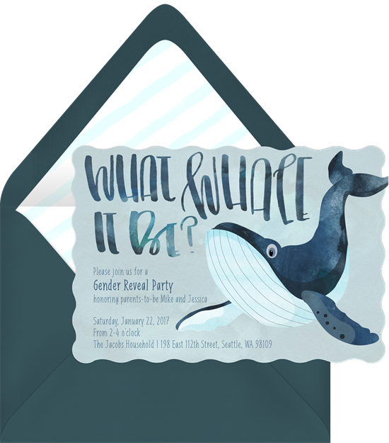 What Whale It Be gender reveal invitations from Greenvelope