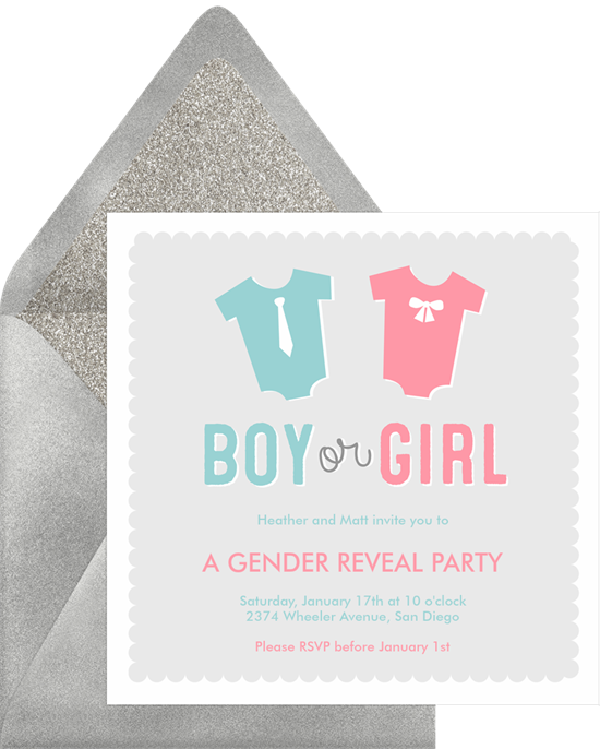 Boy or Girl gender reveal invitations from Greenvelope
