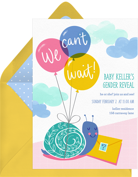 We Can't Wait gender reveal invitations from Greenvelope