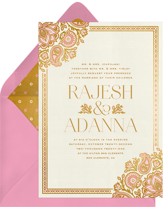Gilded Paisley Indian wedding invitations from Greenvelope