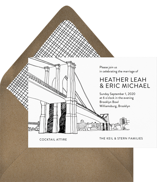 Brooklyn Bridge destination wedding invitations from Greenvelope