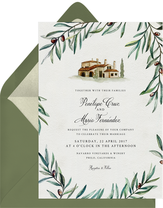 Spanish Vineyard destination wedding invitations from Greenvelope