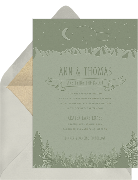 Crater Lake destination wedding invitations from Greenvelope