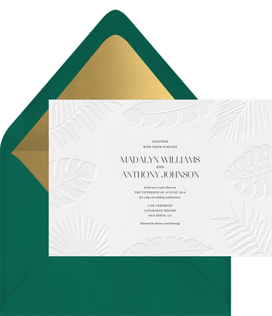 Pressed Palms destination wedding invitations from Greenvelope