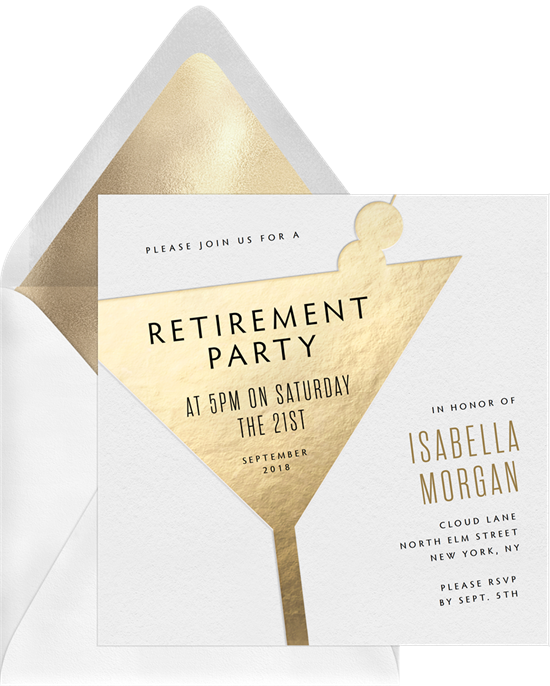 Minimal Martini retirement party invitations from Greenvelope