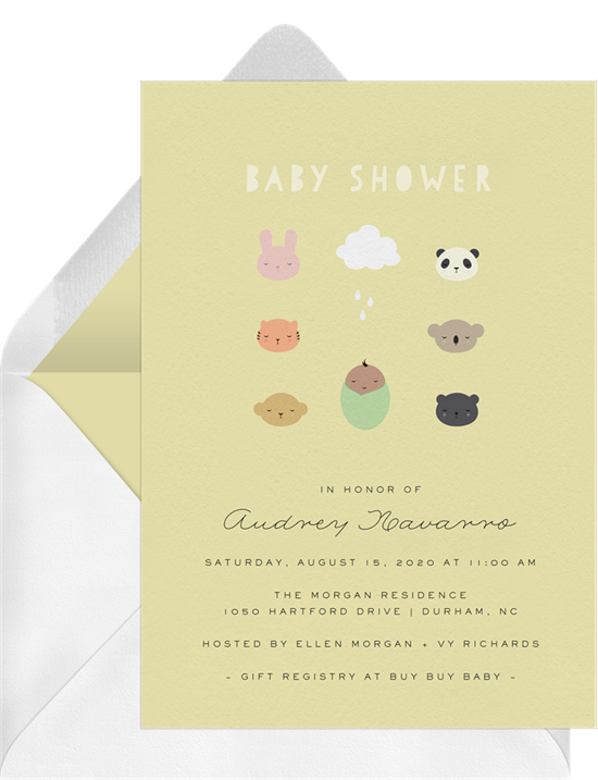Animal Friends baby shower invitations for girls