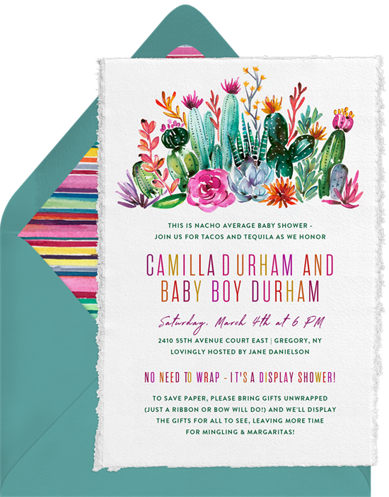 Cactus Blossoms baby shower invitations for girls