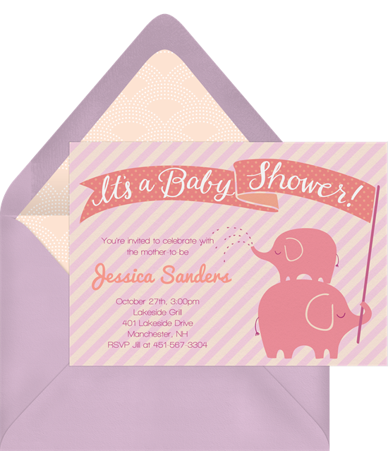 Stacked Elephants baby shower invitations for girls