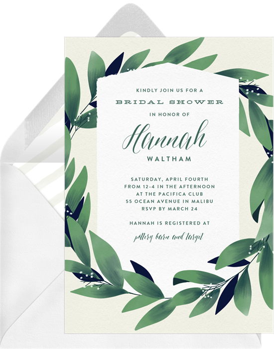 Lush Greenery couple's shower invitations from Greenvelope