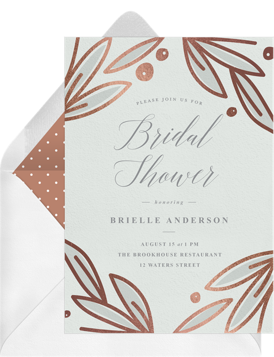 Rose Gold Botanicals couple's shower invitations from Greenvelope