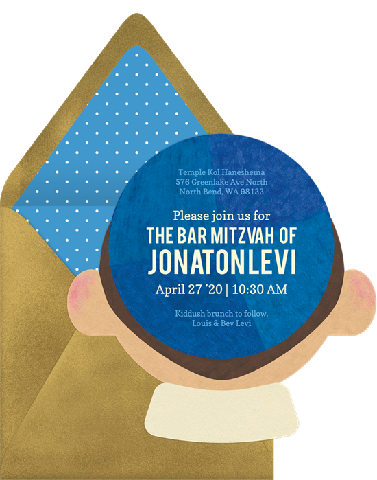 The Kippah Calm & Party On Bar Mitzvah Invitations from Greenvelope