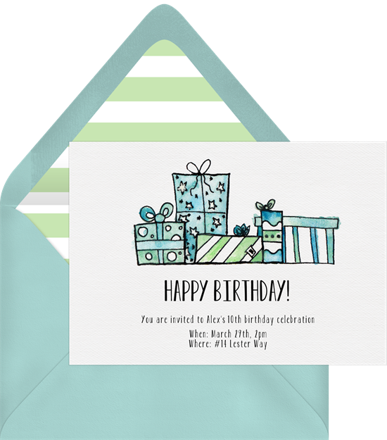 Watercolor Gift Boxes 50th birthday invitations from Greenvelope