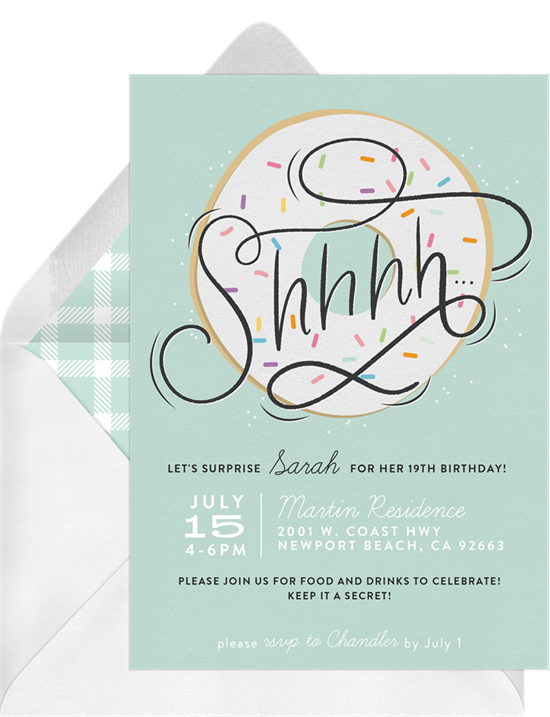 Donut Secret Surprise Party Invitations from Greenvelope