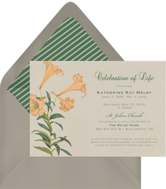 Celebration of Life Invitations: card with floral design
