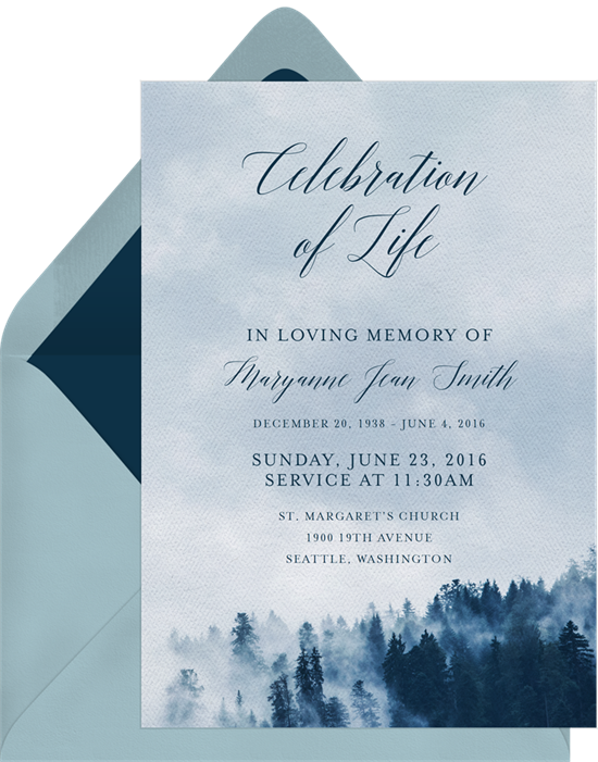 blue Celebration of Life invitation
