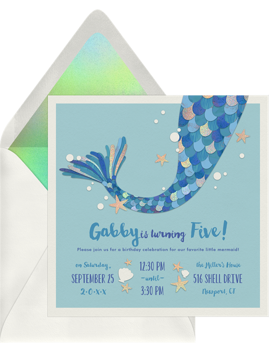 Mermaid Magic kids birthday party invitations