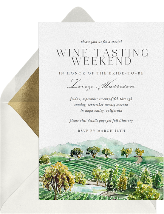 Wine Country bachelorette party invitations from Greenvelope