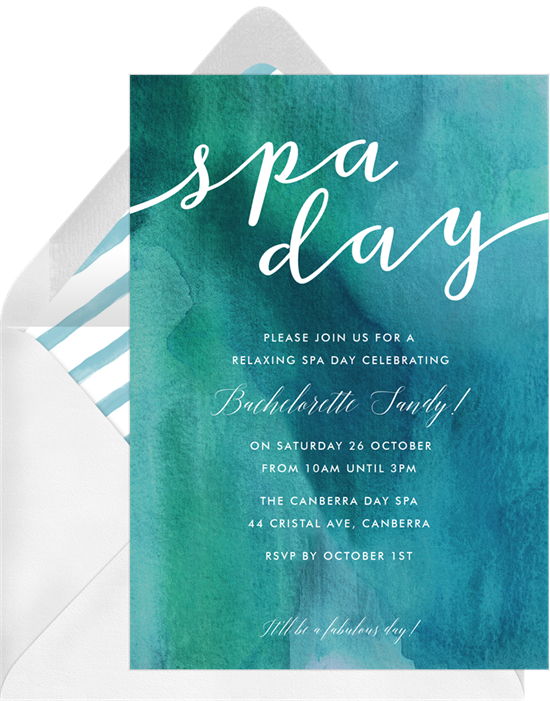 Spa Day bachelorette party invitations from Greenvelope