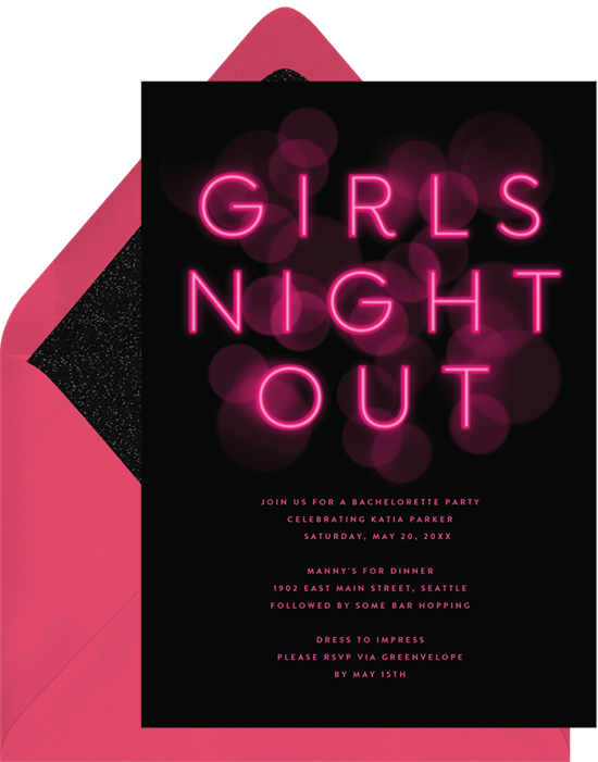 Girls Night Out bachelorette party invitations from Greenvelope