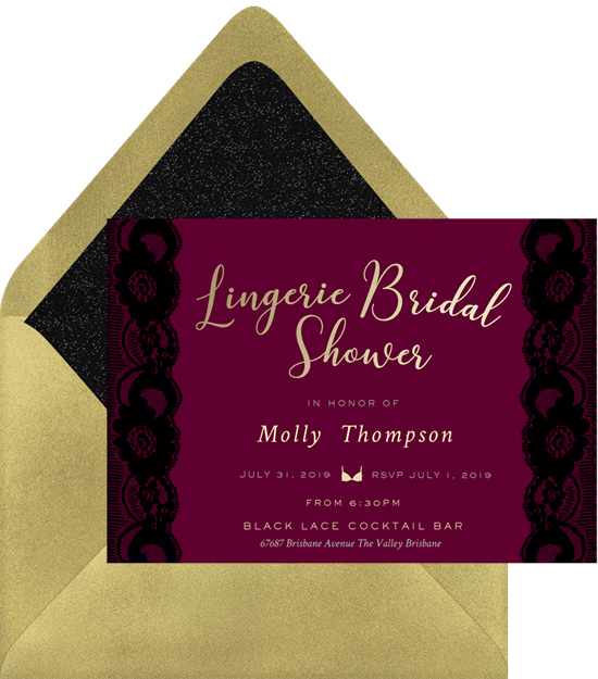 Black Lace bachelorette party invitations from Greenvelope