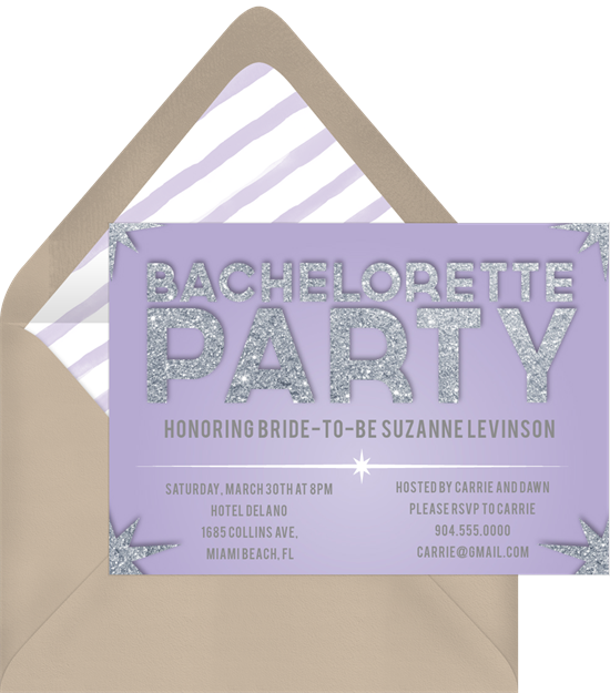 Name in Lights bachelorette party invitations from Greenvelope