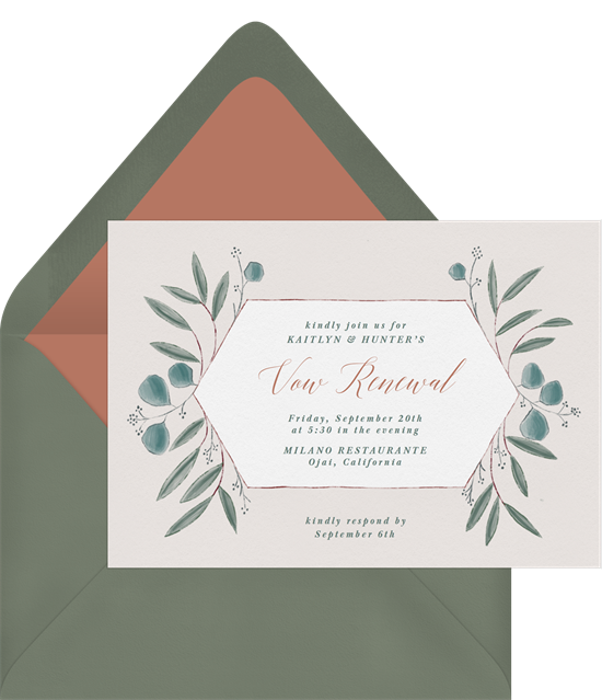 Rustic Eucalyptus vow renewal invitations from Greenvelope
