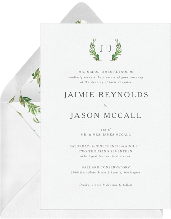 Simple Greenery wedding invitations from Greenvelope