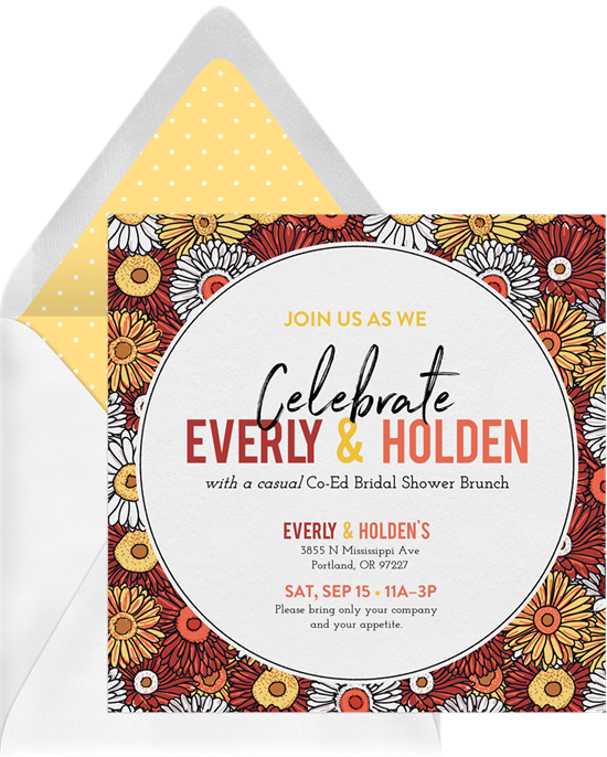 Bridal shower invitation wording: an invitation that reads, "Join Us as We Celebrate"