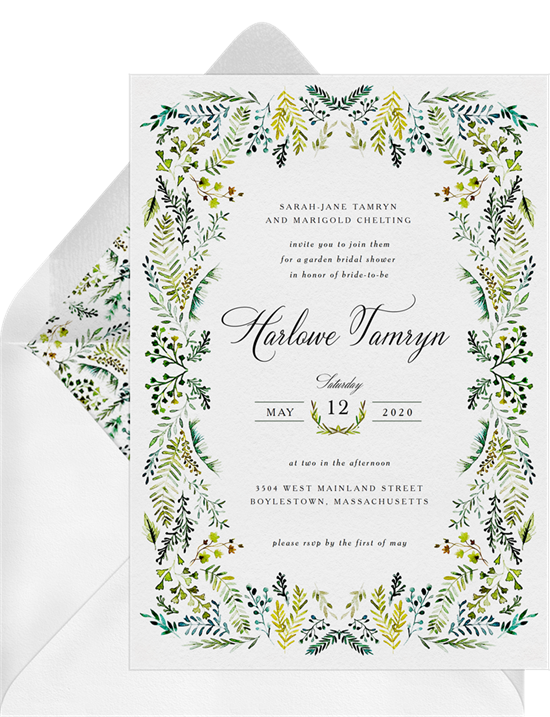 Bridal shower invitation wording: an invitation that states the hosts' names