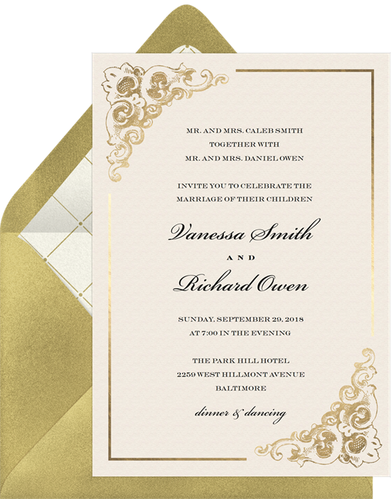 Baroque Corners vintage wedding invitations from Greenvelope