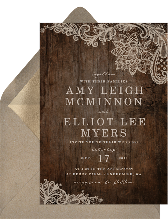 Rustic Lace vintage wedding invitations from Greenvelope