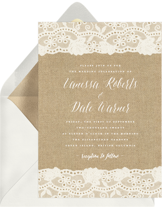 Burlap and Lace vintage wedding invitations from Greenvelope