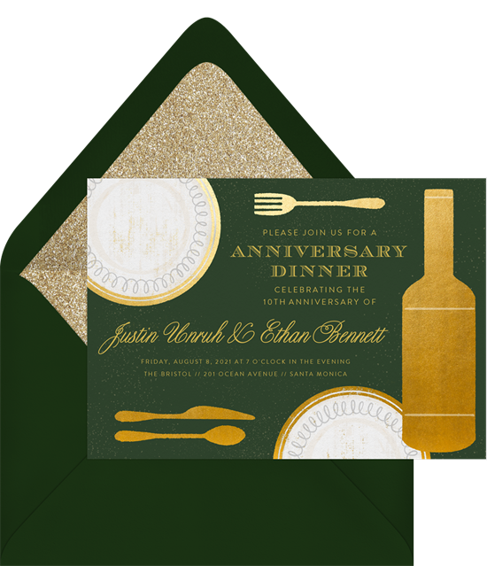 Gilded Place Setting 50th anniversary invitations from Greenvelope