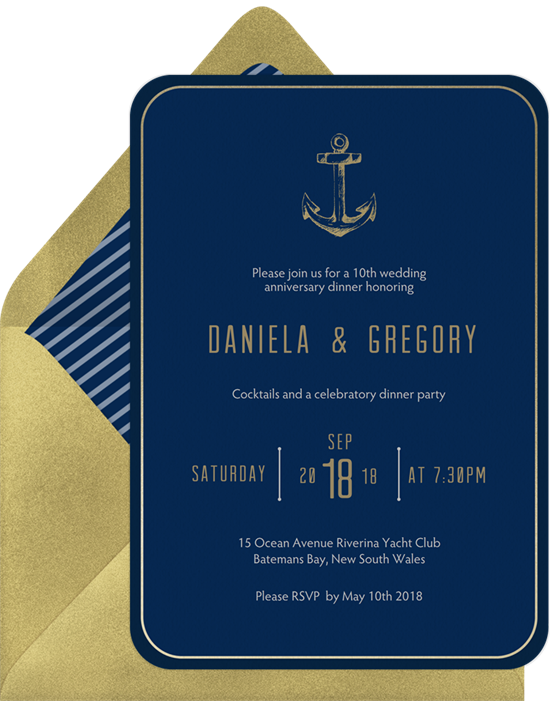Golden Anchor 50th anniversary invitations from Greenvelope