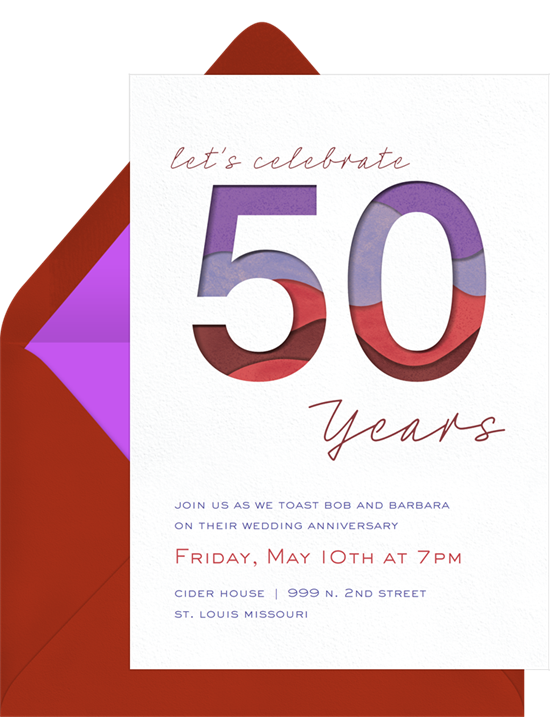 Layered 50th anniversary invitations from Greenvelope