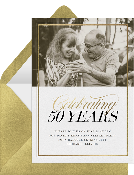 Gold Frame 50th anniversary invitations from Greenvelope