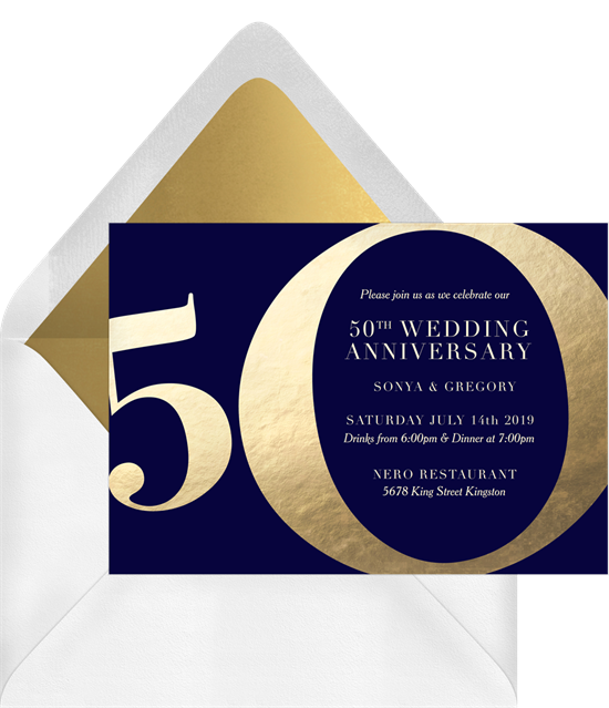 Golden 50th anniversary invitations from Greenvelope