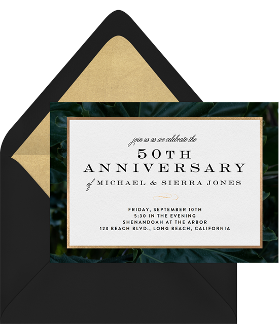 Luxurious Leaves 50th anniversary invitations from Greenvelope
