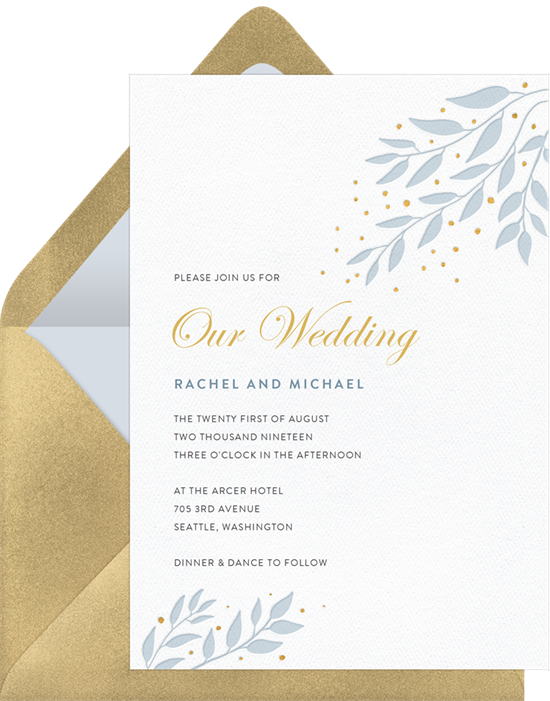 Luxe Leaves letterpress wedding invitations from Greenvelope
