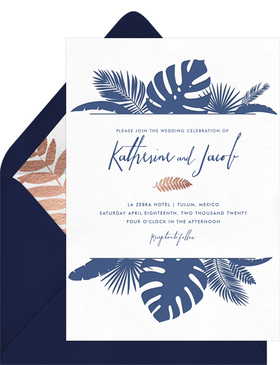 Modern Beach Botanicals letterpress wedding invitations from Greenvelope