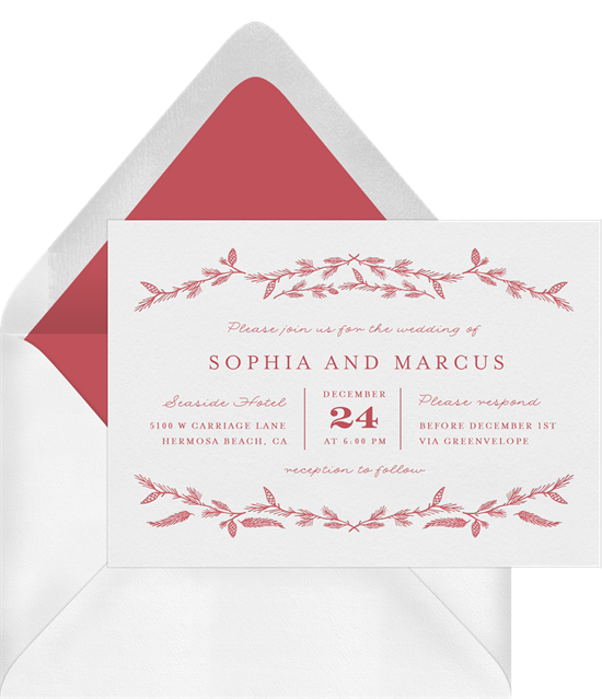 Rustic Pine Garlands letterpress wedding invitations from Greenvelope