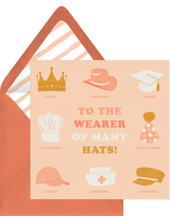 Funny Mother's Day cards: Many Hats invitation by Greenvelope