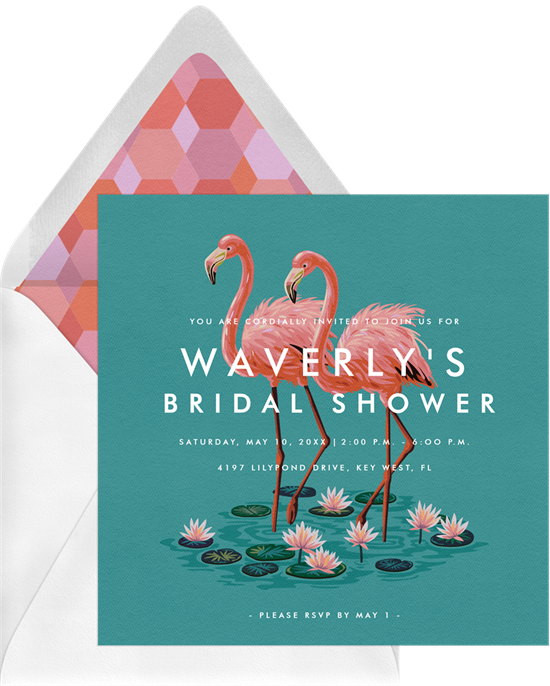 Bridal shower etiquette: a flamingo shower invitation