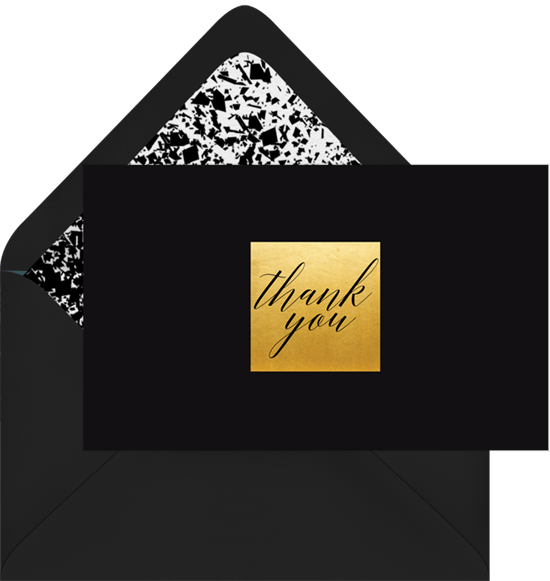 Thank you card ideas: a professional, black and gold thank you card