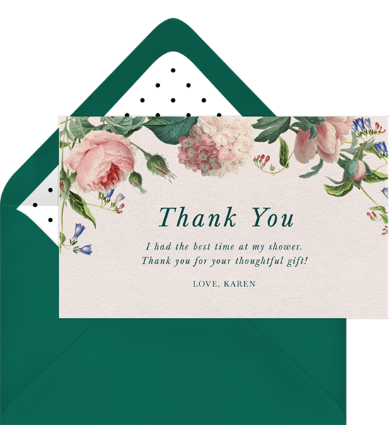 Sweet Roses baby shower thank you cards