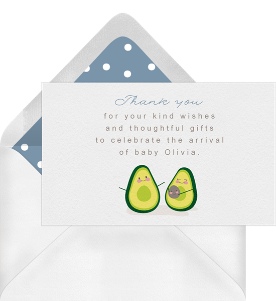 Let's Avo-Cuddle baby shower thank you cards