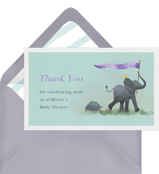Animal Parade baby shower thank you cards