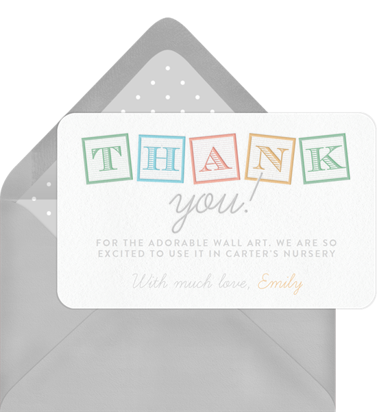 Classic Letter Blocks baby shower thank you cards