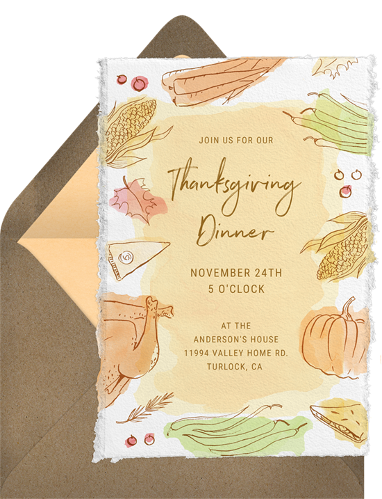 A rustic Thanksgiving dinner invitation